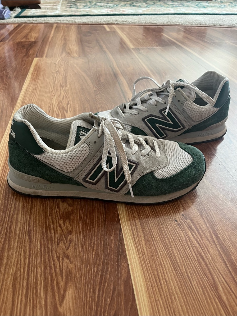 New Balance Men's Gray and Green Suede-Trim Sneakers